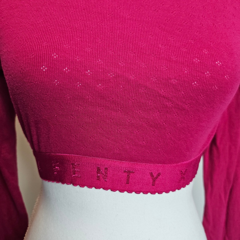 Savage X Fenty Pink Fuchsia Cotton Jersey Knit Long Sleeve Crop Top Size Small - Picture 6 of 10